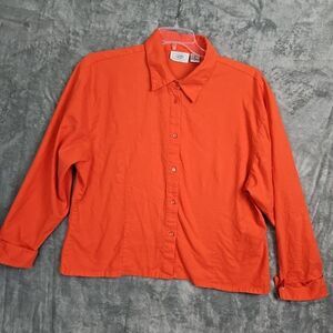 Caran New York Women's Sz 3X Blouse coral orange Linen cotton long sleeve